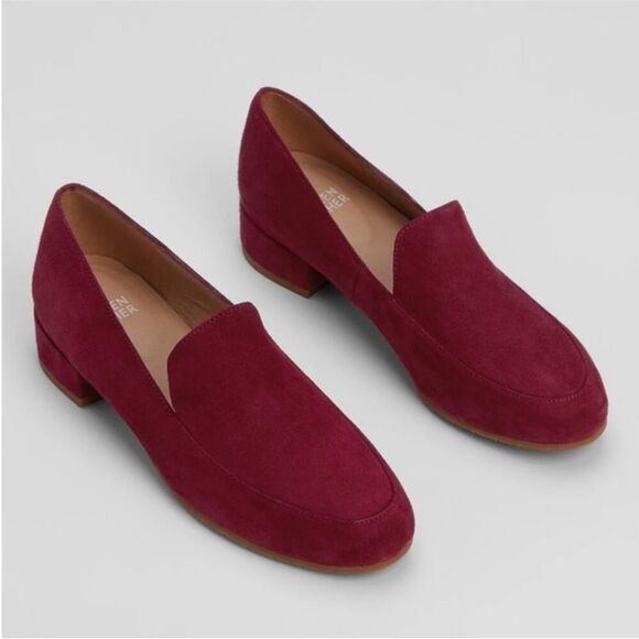 Eileen Fisher Elan Suede Loafer Deep Claret Burgundy Red Size 8 Heeled Loafers - Picture 1 of 8